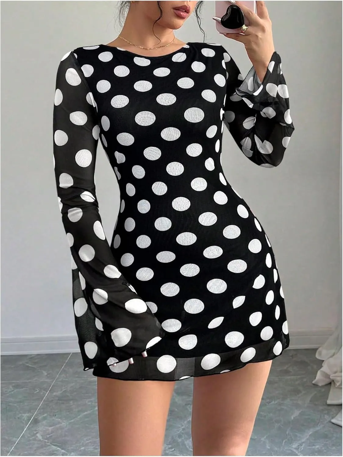 MakeMeChic Women's Floral Print Long Sleeve Mini Dress Mesh Backless Y2k Going Out Dresses