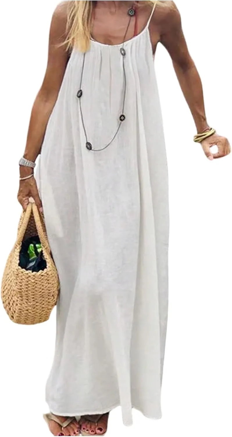 MakeMeChic Women's Open Back Cami Dress Spaghetti Strap Sleeveless Maxi Dresses