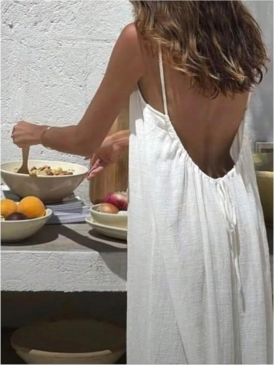 MakeMeChic Women's Open Back Cami Dress Spaghetti Strap Sleeveless Maxi Dresses