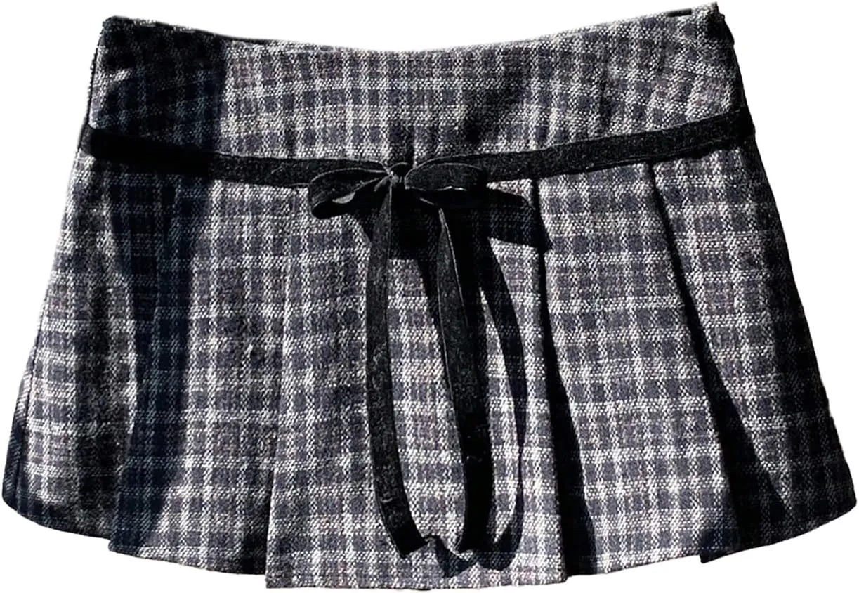 MakeMeChic Women's Summer Plaid Mini Skirt Pleated A Line Drop Waist Y2K Short Skirts