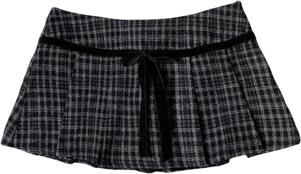 MakeMeChic Women's Summer Plaid Mini Skirt Pleated A Line Drop Waist Y2K Short Skirts