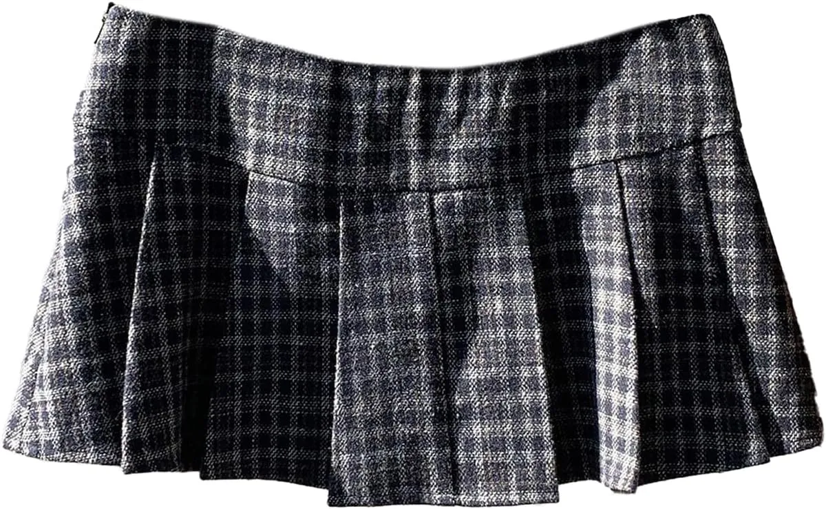 MakeMeChic Women's Summer Plaid Mini Skirt Pleated A Line Drop Waist Y2K Short Skirts