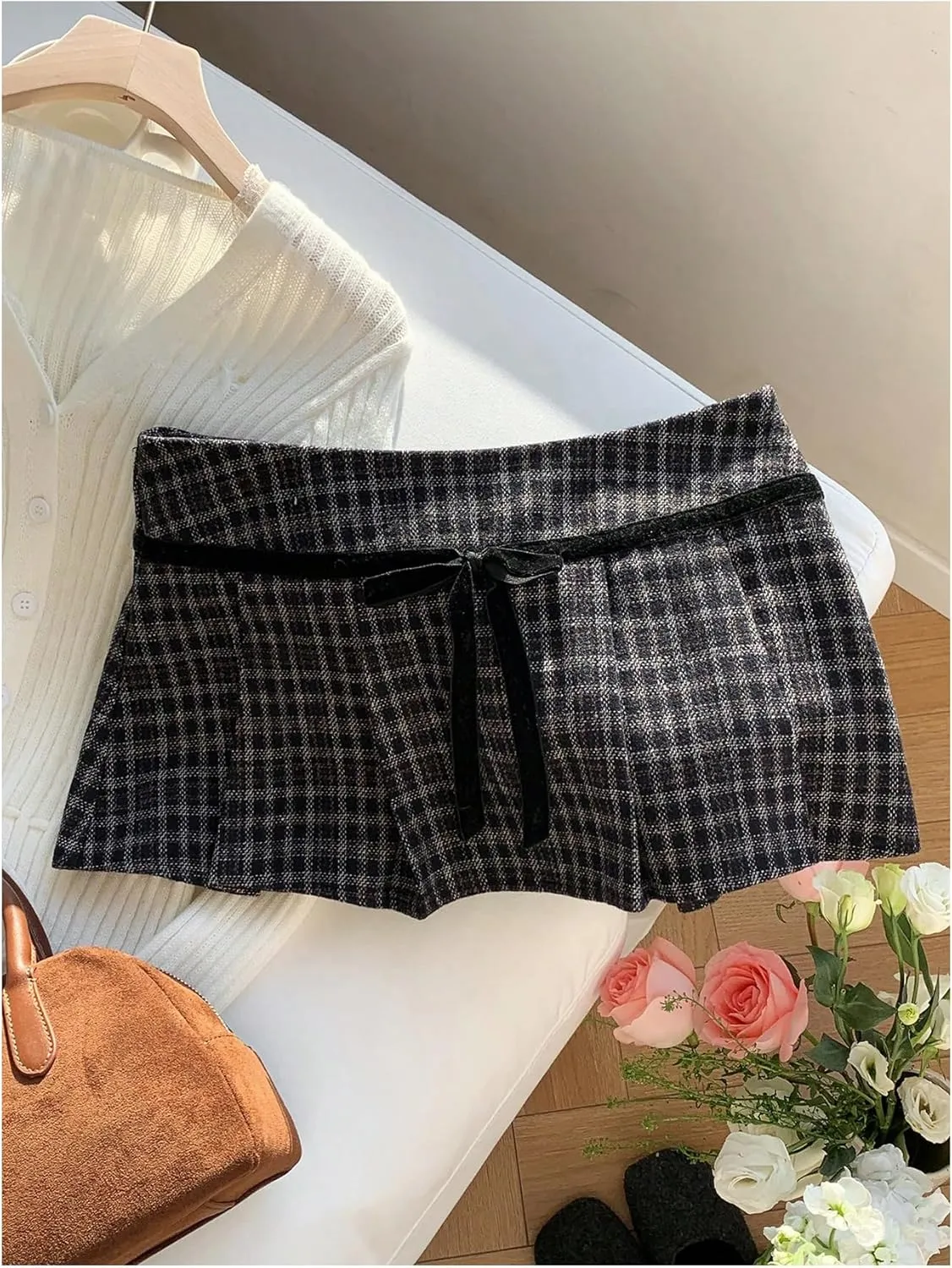 MakeMeChic Women's Summer Plaid Mini Skirt Pleated A Line Drop Waist Y2K Short Skirts