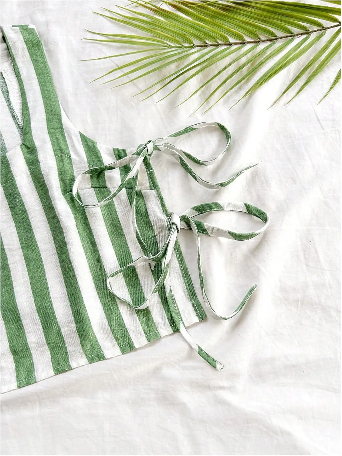 MakeMeChic Women's Summer Two Piece Outfit Striped Bow Square Neck Sleeveless Crop Tops and Shorts Set
