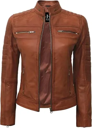 M&K CLOTHING Brown Real Leather Jacket Women - Cafe Racer Moto Black Womens Leather Jackets Fashion