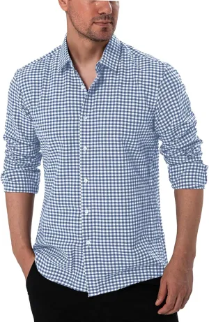 Manwan walk Men's Plaid Button Down Shirts Regular Fit Long Sleeve Casual Business Shirts