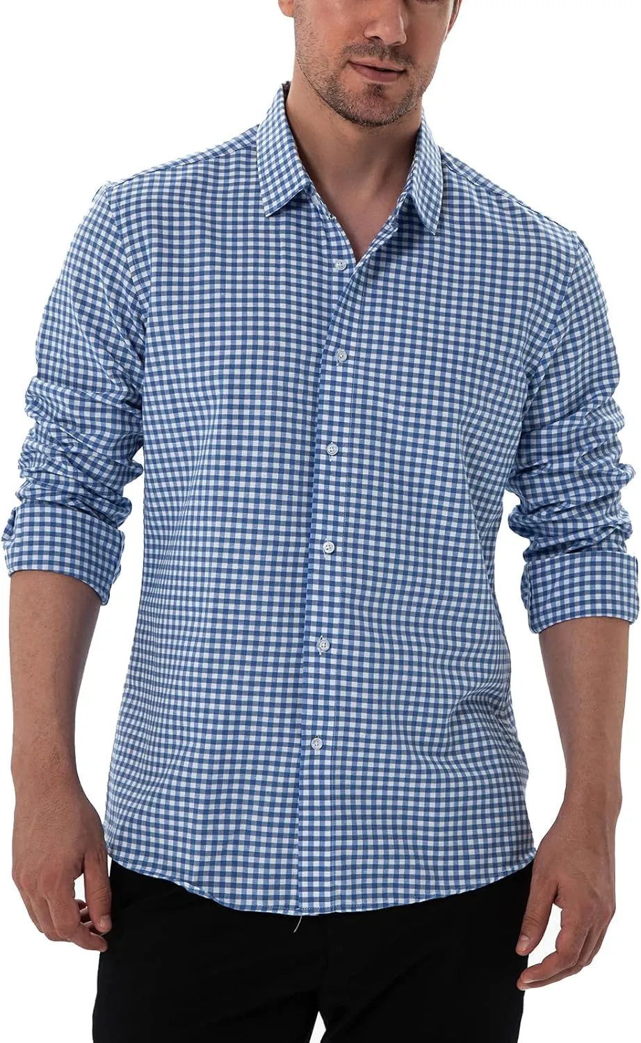 Manwan walk Men's Plaid Button Down Shirts Regular Fit Long Sleeve Casual Business Shirts
