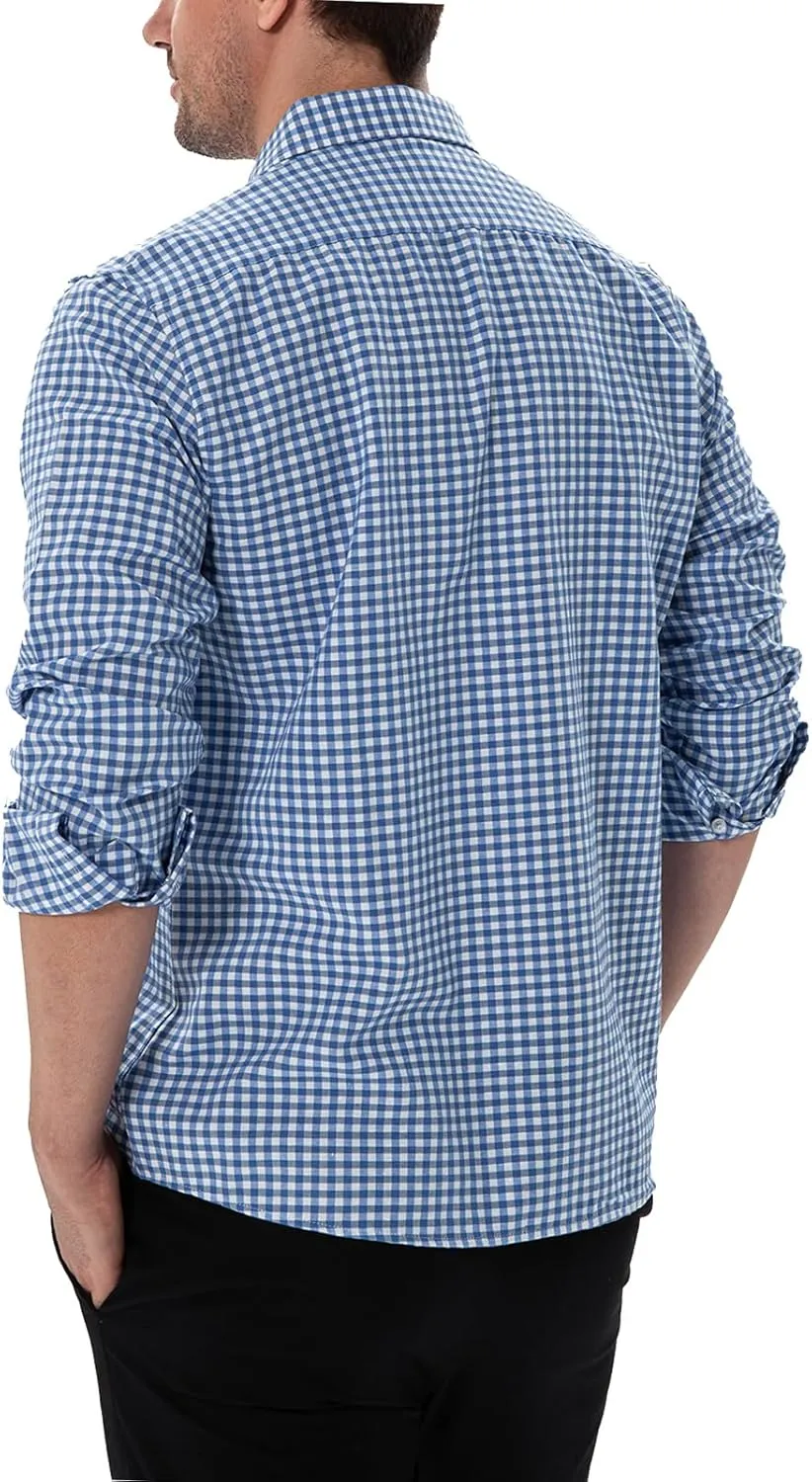 Manwan walk Men's Plaid Button Down Shirts Regular Fit Long Sleeve Casual Business Shirts