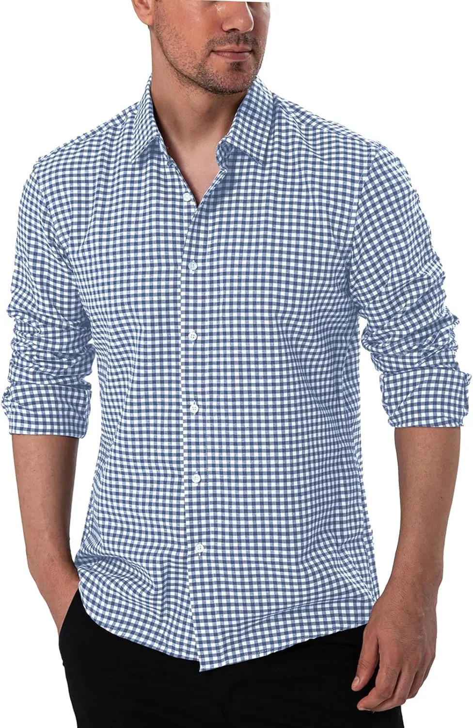 Manwan walk Men's Plaid Button Down Shirts Regular Fit Long Sleeve Casual Business Shirts