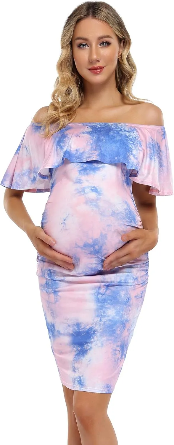 Maternity Dress Women's Off Shoulder Casual Maxi Dress Maternity Dress for Babyshower Photography