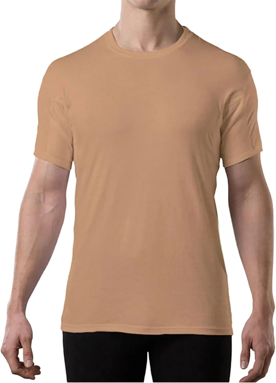 Men Crew Neck Undershirts with Sweatproof Solid T Shirt with Pads Modal Tops
