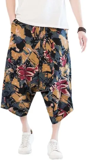 Men Harajuku Harem Pants Mens Summer Cotton Joggers Pants Male Vintage Chinese Style Calf-Length Sweatpants