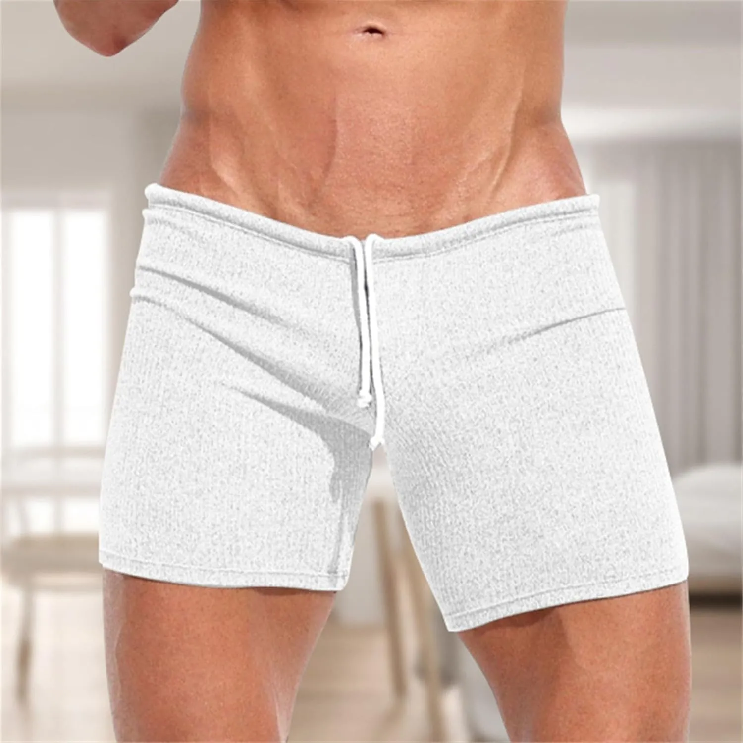 Men Trunks Athletic Gym Shorts Sexy Low Waist Drawstring Fitness Bodybuilding Capris Stretch Muscle Casual Beach Pant