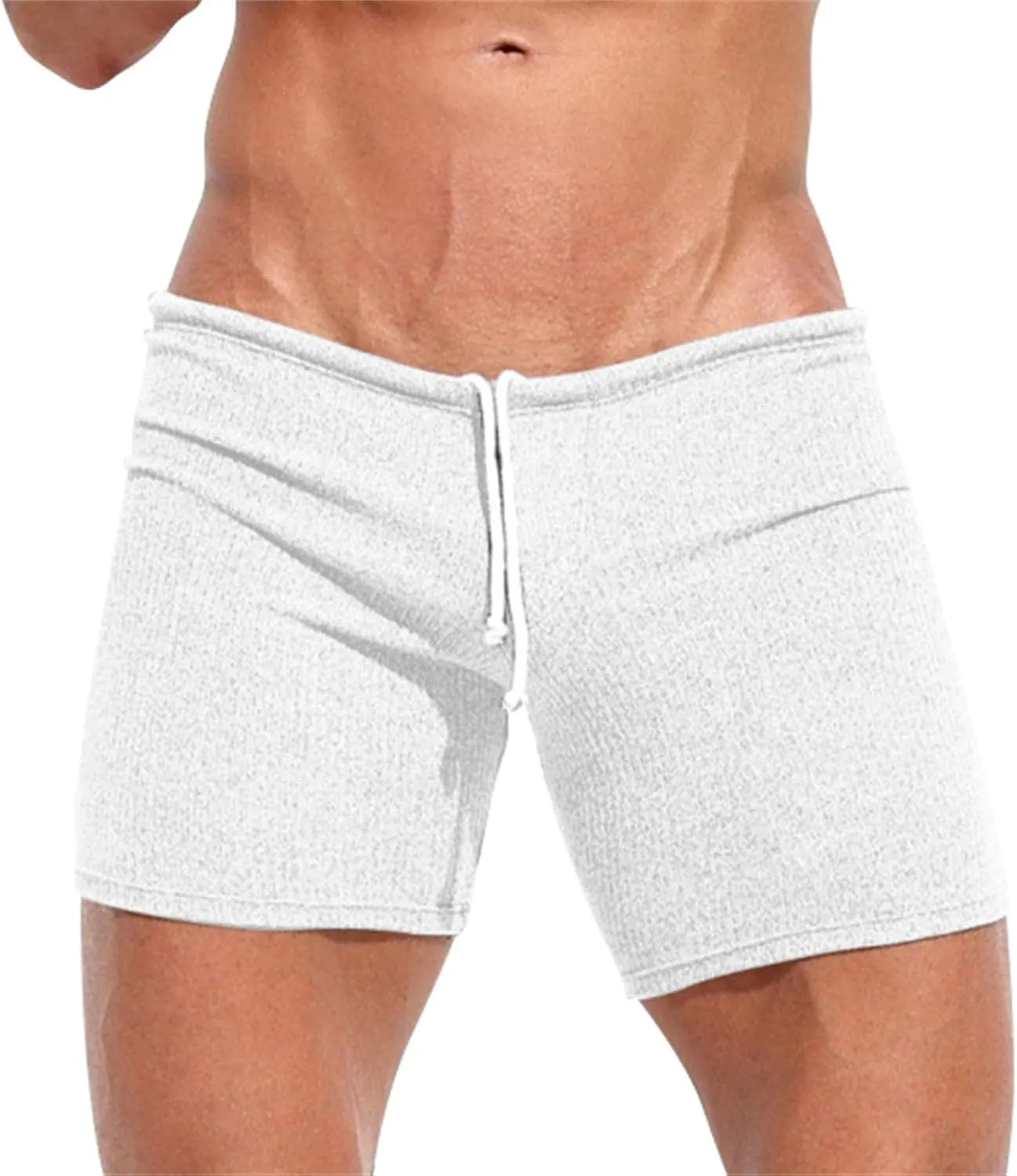 Men Trunks Athletic Gym Shorts Sexy Low Waist Drawstring Fitness Bodybuilding Capris Stretch Muscle Casual Beach Pant