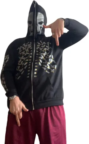 Men Womens Skeleton Zip Up Hoodie Y2k Oversized Rhinestone Skull Hooded Graphic Sweatshirt Thin Aesthetic Jackets