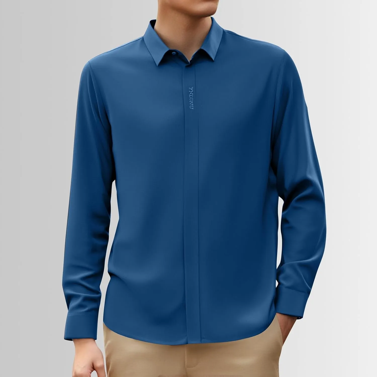 Mens Button Down Shirts Long Sleeve Stretch BlousesTop Solid Color Casual Undershirts Sofy Comfy Activewear Shirts