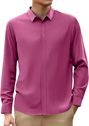 Mens Button Down Shirts Long Sleeve Stretch BlousesTop Solid Color Casual Undershirts Sofy Comfy Activewear Shirts