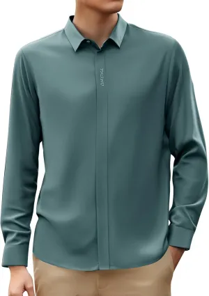 Mens Button Down Shirts Long Sleeve Stretch BlousesTop Solid Color Casual Undershirts Sofy Comfy Activewear Shirts
