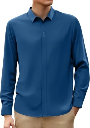 Mens Button Down Shirts Long Sleeve Stretch BlousesTop Solid Color Casual Undershirts Sofy Comfy Activewear Shirts