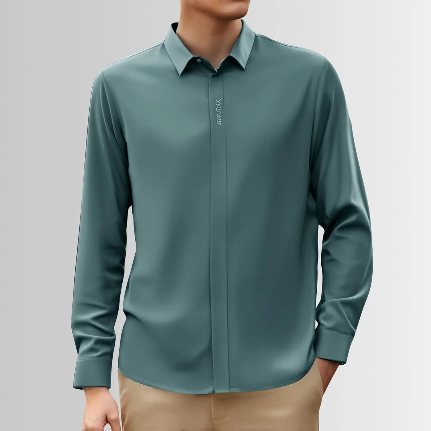Mens Button Down Shirts Long Sleeve Stretch BlousesTop Solid Color Casual Undershirts Sofy Comfy Activewear Shirts