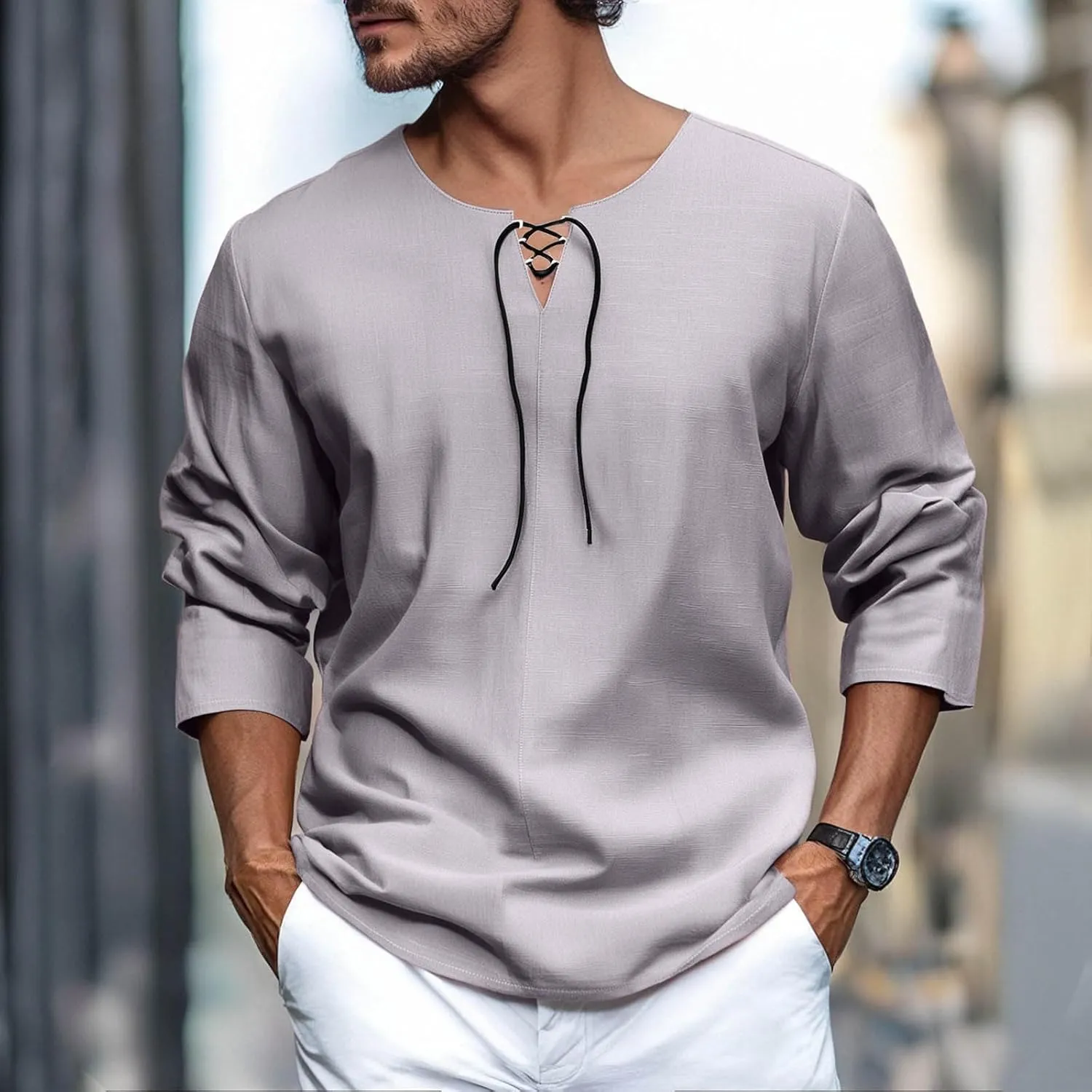 Men's Button Down Shirts Long SleeveV Neck Casual Shirts Lightweight Stretch Workout Undershirt Business Casual Tops