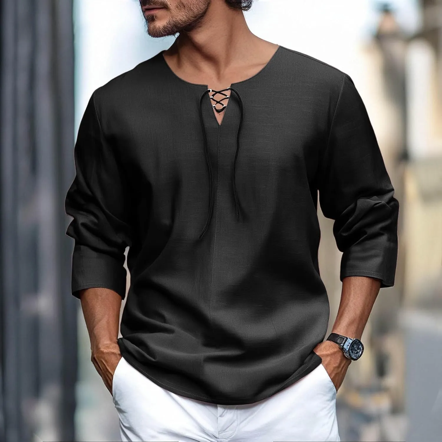 Men's Button Down Shirts Long SleeveV Neck Casual Shirts Lightweight Stretch Workout Undershirt Business Casual Tops