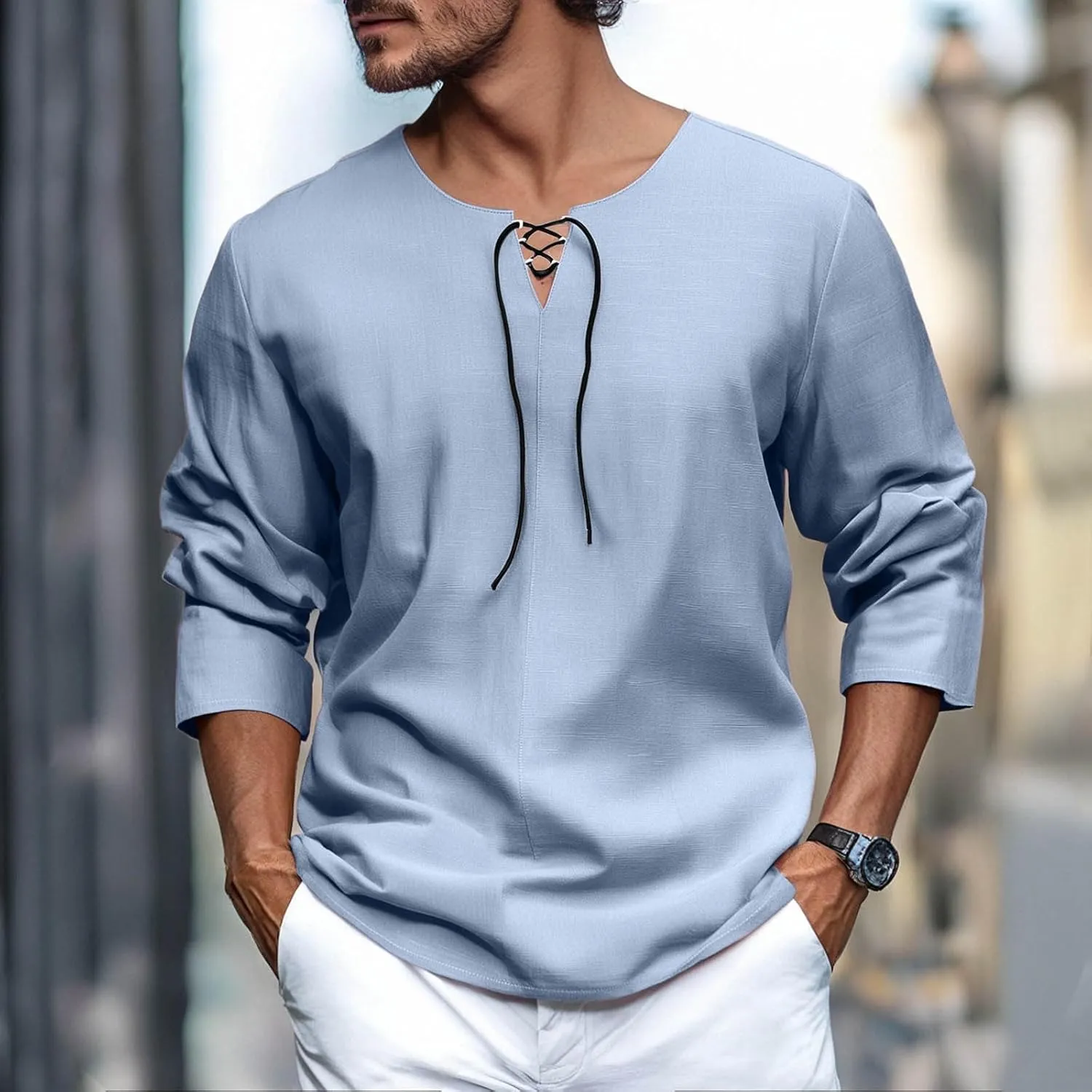 Men's Button Down Shirts Long SleeveV Neck Casual Shirts Lightweight Stretch Workout Undershirt Business Casual Tops