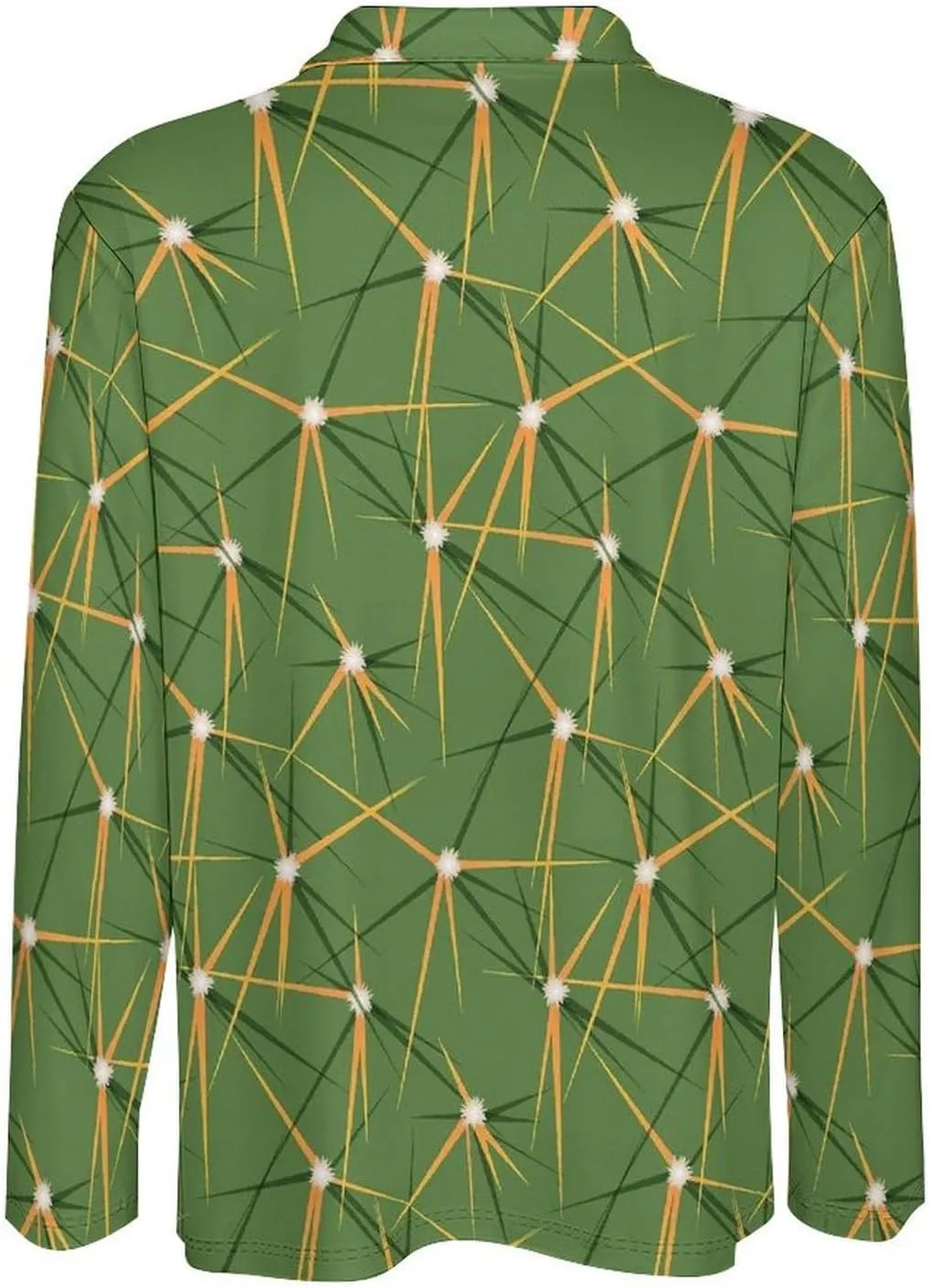 Mens Cactus Polo Shirts Quick-Dry Moisture Wicking 3D Print Long Sleeve Golf Shirts
