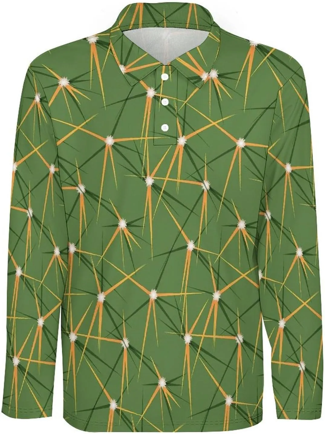 Mens Cactus Polo Shirts Quick-Dry Moisture Wicking 3D Print Long Sleeve Golf Shirts