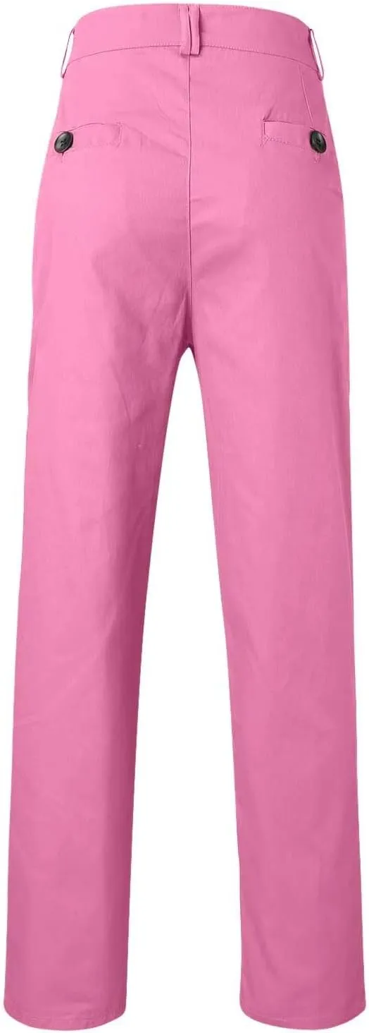 Mens Chino Pants Slim Fit Flat Front Stretch Skinny Straight Leg Classic Twill Dress Pants with Pockets