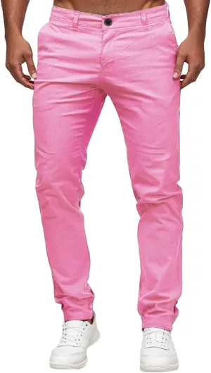 Mens Chino Pants Slim Fit Flat Front Stretch Skinny Straight Leg Classic Twill Dress Pants with Pockets