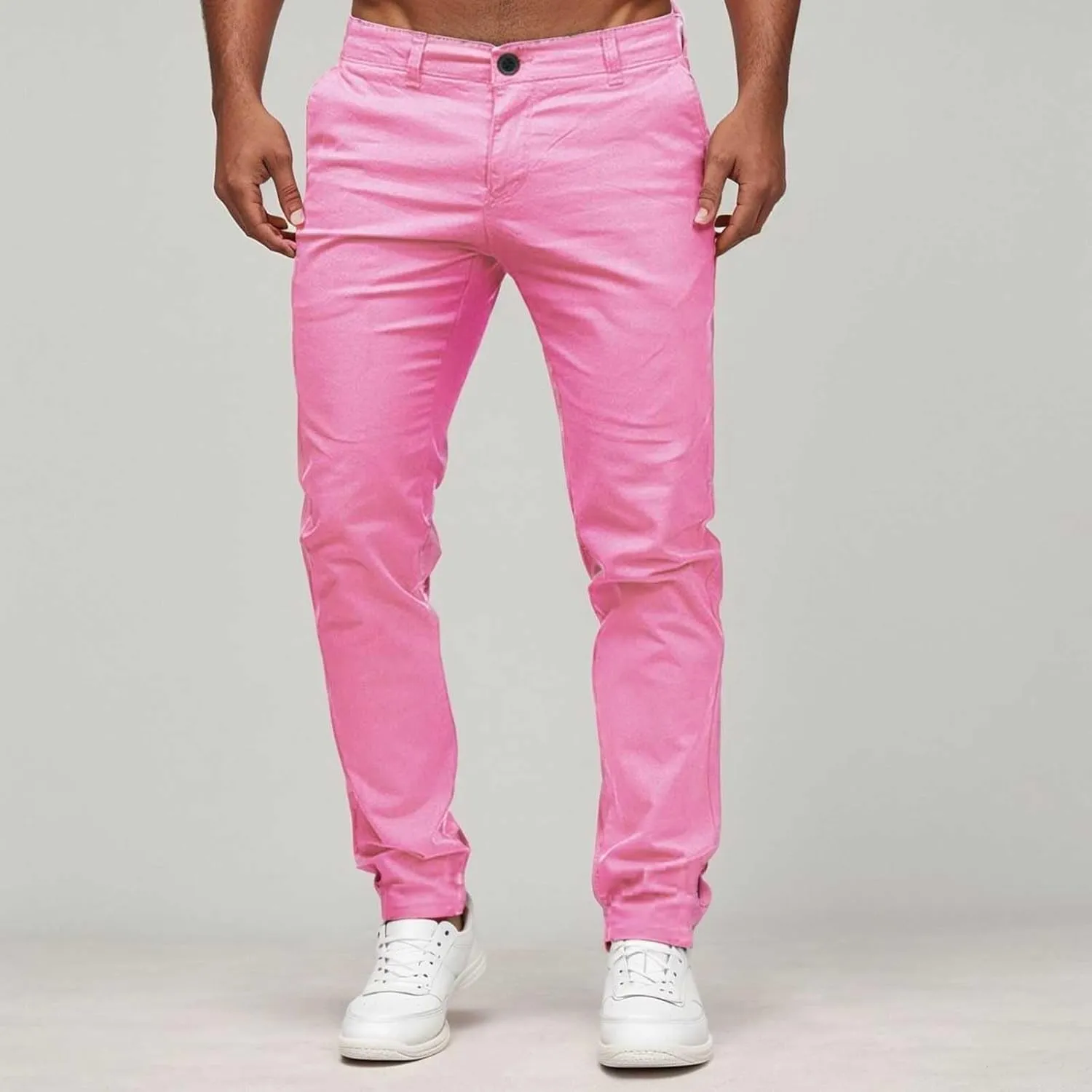 Mens Chino Pants Slim Fit Flat Front Stretch Skinny Straight Leg Classic Twill Dress Pants with Pockets