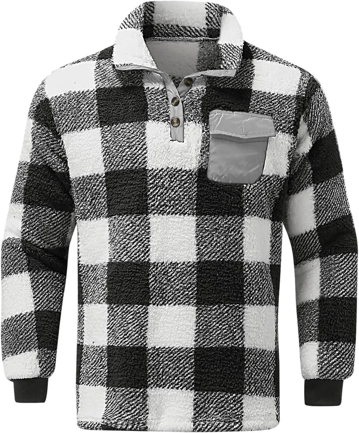 Mens Clothes Turtleneck Plush Sweater Men's Button Pullover Plush Sweater with Pocket Quick Dry Polyester Tshirts