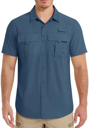 Men's Fishing Shirts Short Sleeve Button Down Shirts Sun Protection Quick Dry Breathable Tops
