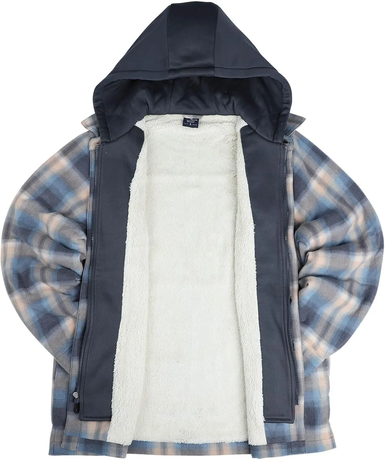 Mens Heavyweight Hoodies Casual Zip Up Plaid Flannel Shirt Jackets Winter Thick Berber Lined Fleece Coat