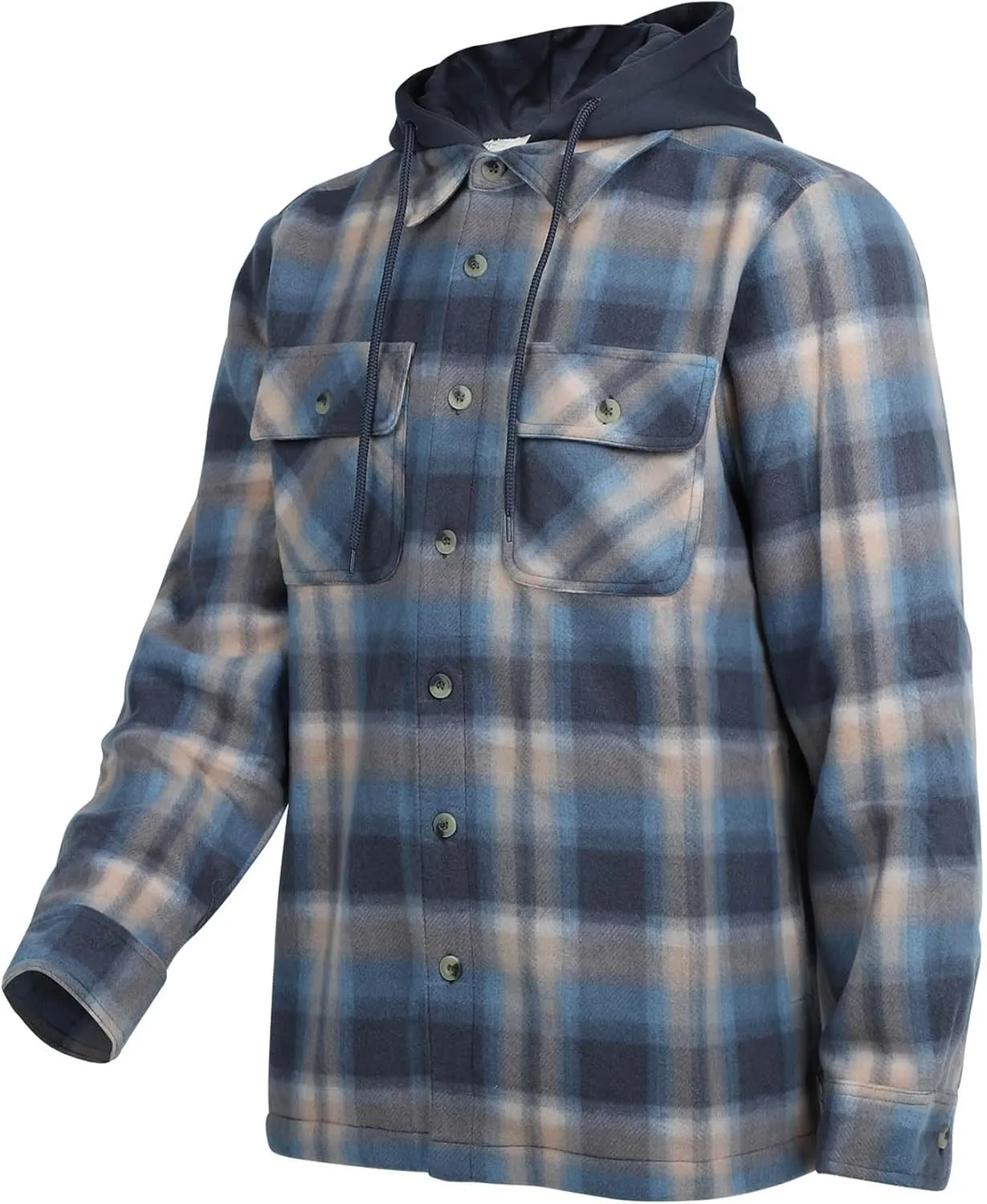 Mens Heavyweight Hoodies Casual Zip Up Plaid Flannel Shirt Jackets Winter Thick Berber Lined Fleece Coat