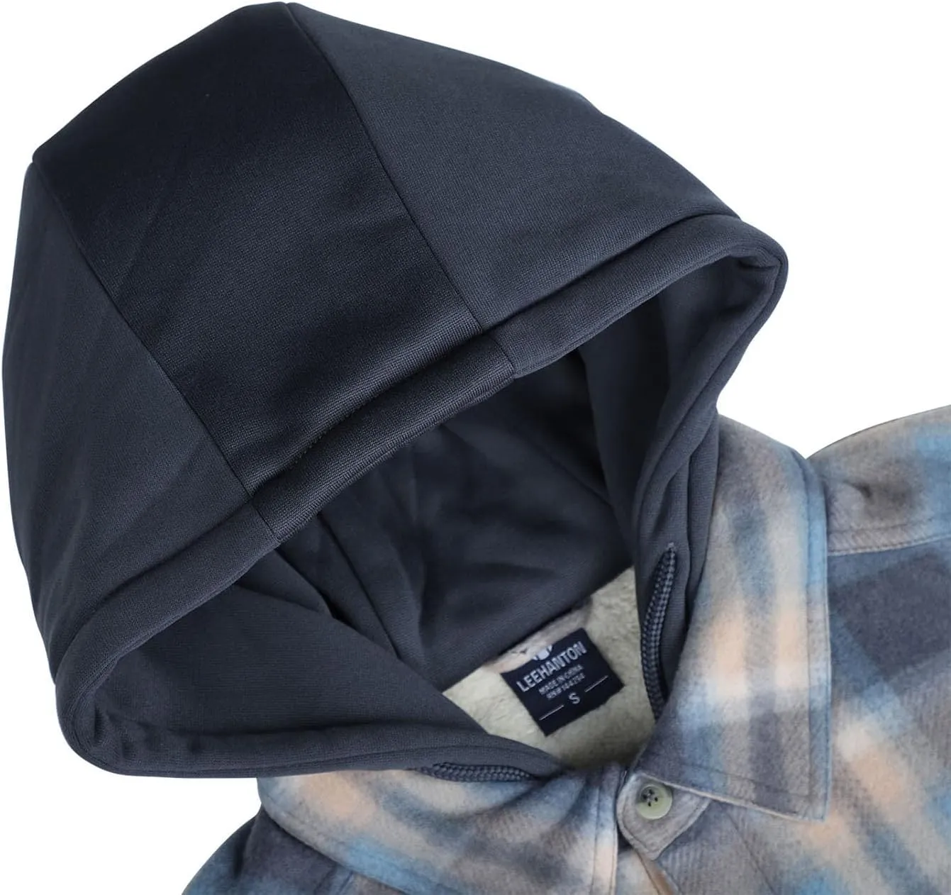 Mens Heavyweight Hoodies Casual Zip Up Plaid Flannel Shirt Jackets Winter Thick Berber Lined Fleece Coat