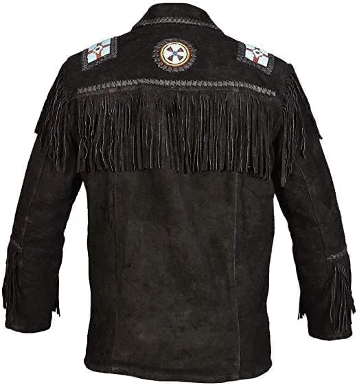 Mens Leather Buckskin Mountain Man Reenactment Suede Leather Native American Red Indian Fringes Beaded Jackets Warshirt