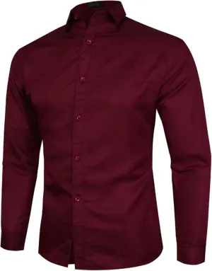 Men's Long Sleeve Dress Shirt Plaid Collar Casual Button Down Shirts Solid Business Formal Slim Fit Shirt