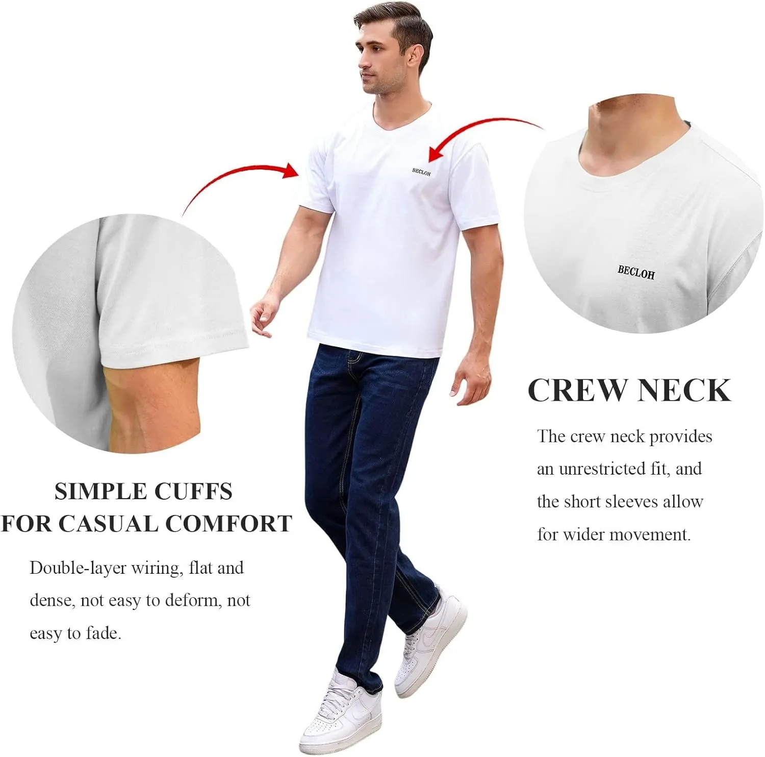 Men's Loose Fit Mens-Short-Sleeve T-Shirt 100% Cotton Crew Neck Soft Fitted Tees S-3XL Fresh Classic Tshirts