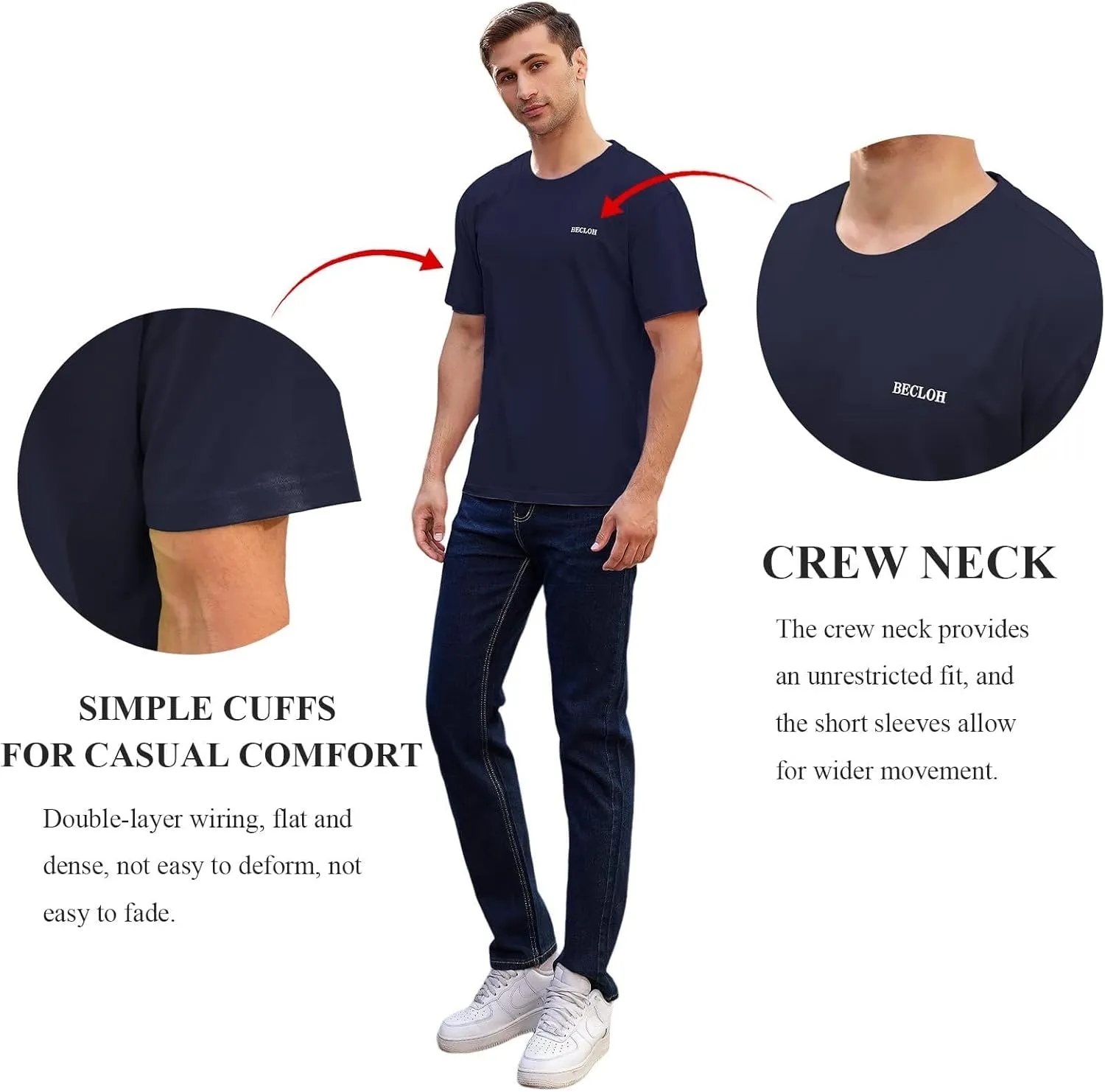 Men's Loose Fit Mens-Short-Sleeve T-Shirt 100% Cotton Crew Neck Soft Fitted Tees S-3XL Fresh Classic Tshirts