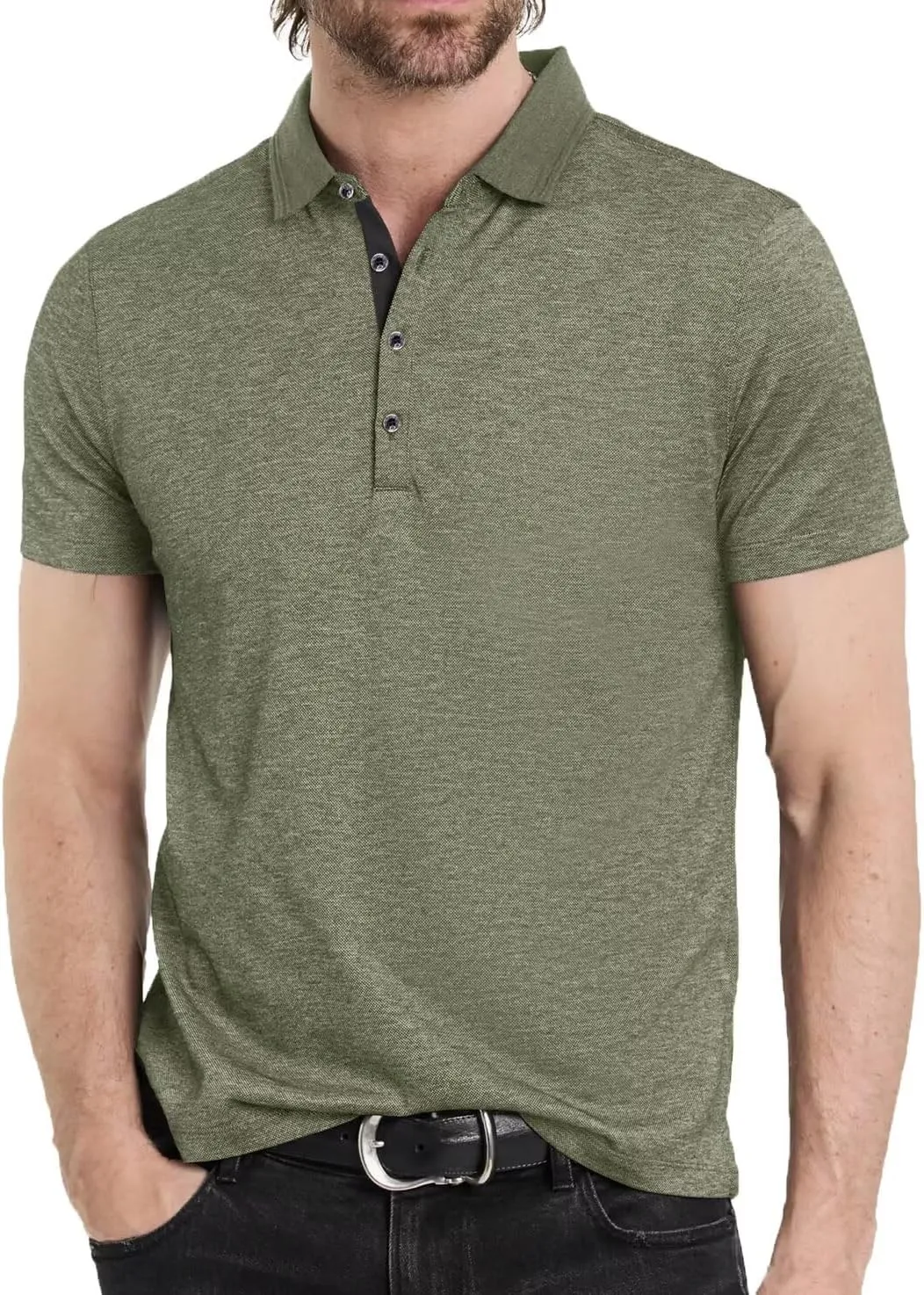 Men's Polo Shirts Short Sleeve Golf Polo Moisture Wicking Heather Tipped Casual Collared Shirts