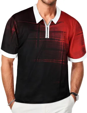 Mens Polo Shirts Short Sleeve Zipper T Shirt Casual Slim Fit Golf Tops