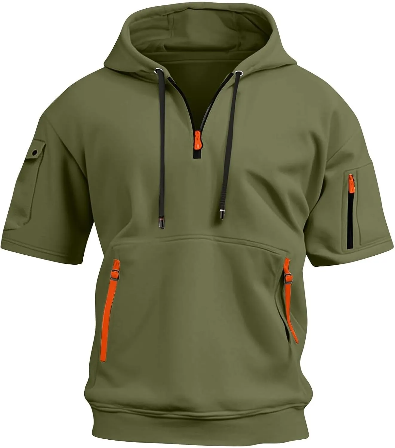 Mens Short Sleeve Hoodies Casual Lightweight Quarter Zip Hooded Sweatshirt Athletic Gym Workout T Shirts with Pocket