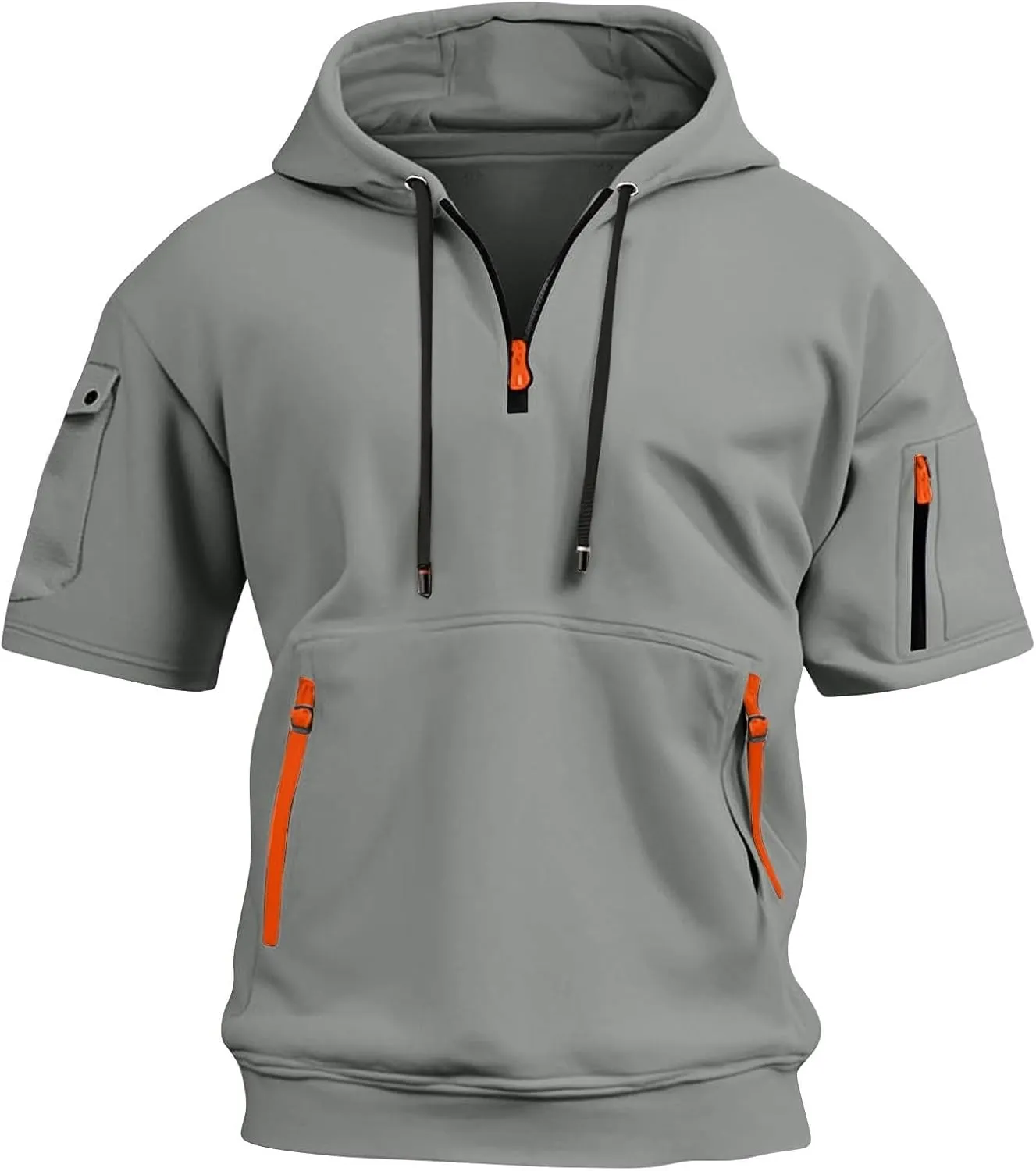 Mens Short Sleeve Hoodies Casual Lightweight Quarter Zip Hooded Sweatshirt Athletic Gym Workout T Shirts with Pocket