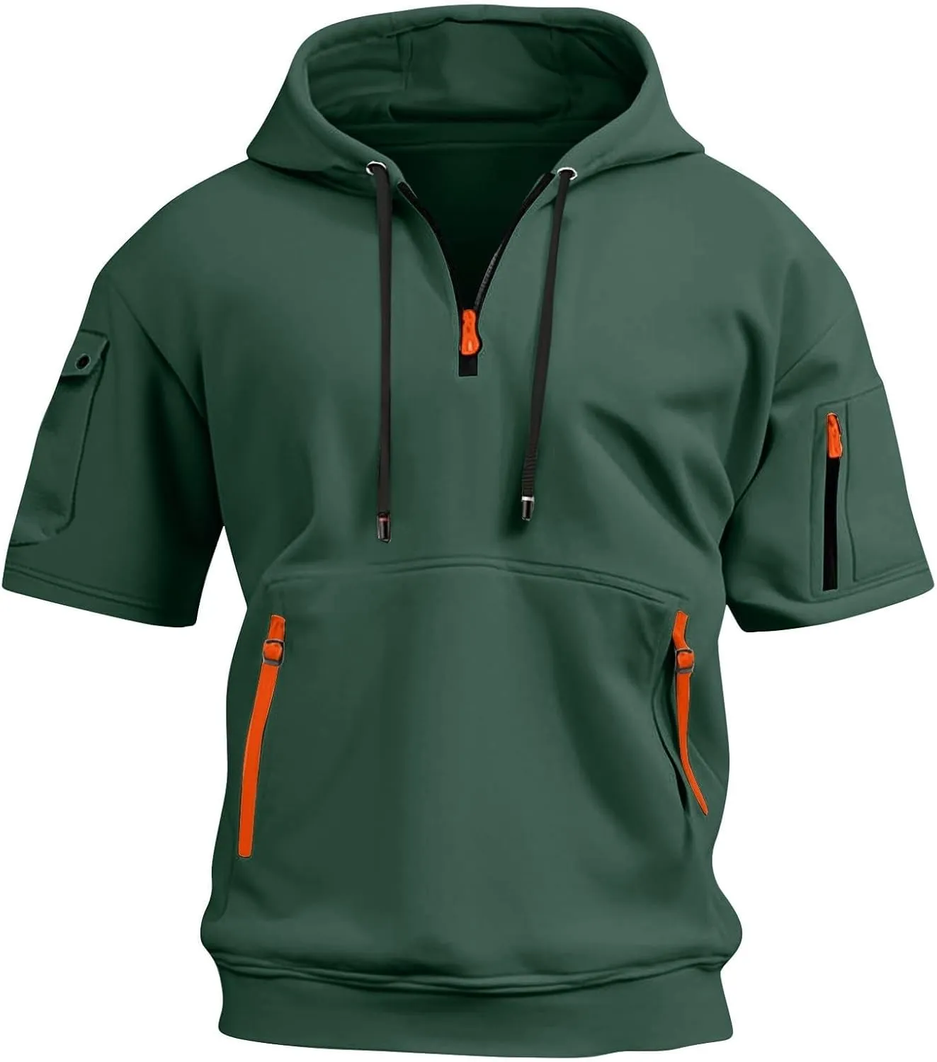 Mens Short Sleeve Hoodies Casual Lightweight Quarter Zip Hooded Sweatshirt Athletic Gym Workout T Shirts with Pocket