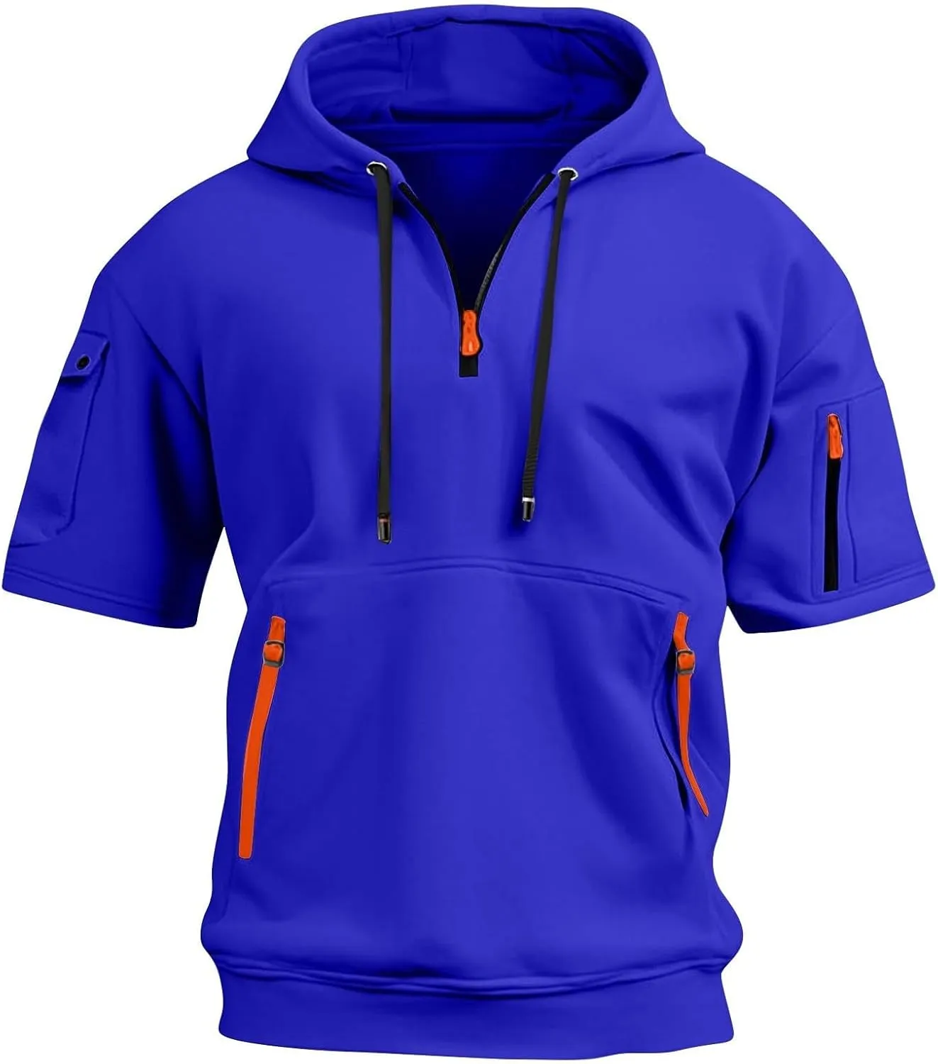 Mens Short Sleeve Hoodies Casual Lightweight Quarter Zip Hooded Sweatshirt Athletic Gym Workout T Shirts with Pocket