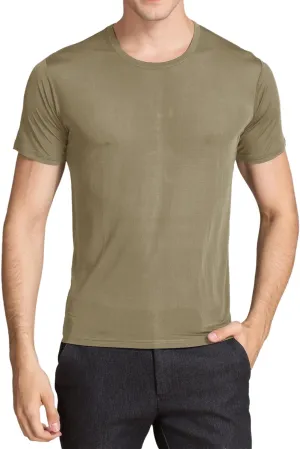 Mens Silk Knitted T Shirt 100% Pure Mulberry Silk Sleep T Shirt Crew Neck Top Undershirt Blouse Short Sleeve Tee Tops