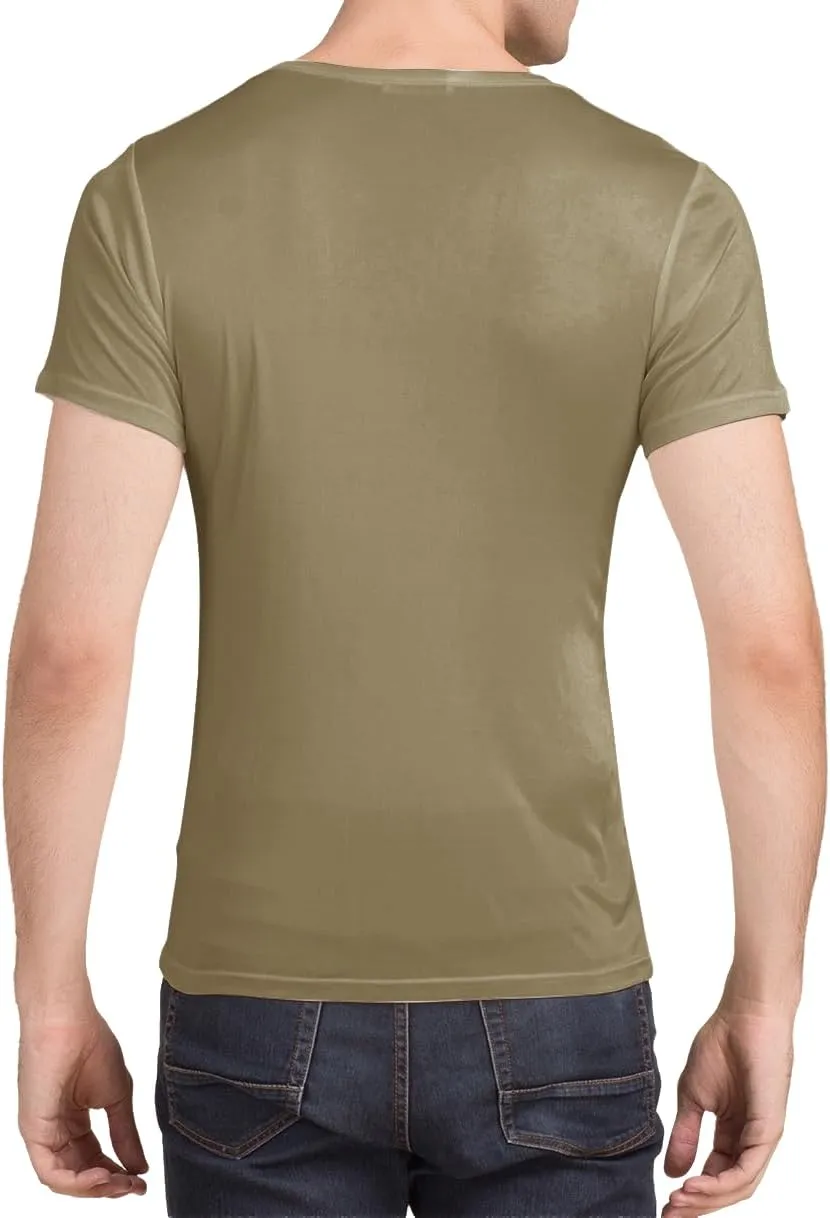Mens Silk Knitted T Shirt 100% Pure Mulberry Silk Sleep T Shirt Crew Neck Top Undershirt Blouse Short Sleeve Tee Tops