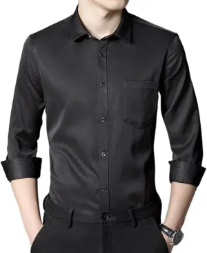 Men's Slim Fit Long Sleeve Solid Color Business Casual Shirt Korean Style Work Shirt